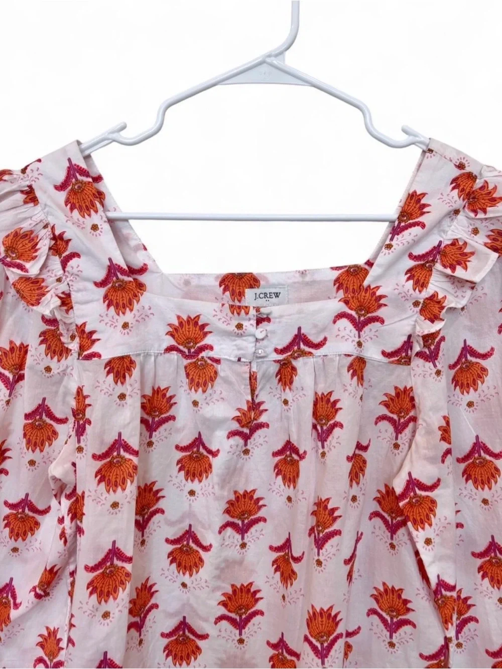 J. Crew Floral Square Neck Ruffle Detail Peasant‎ Blouse Small Lightweight Chic